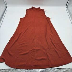 Time and Tru Rib Knit Mock Neck Sleeveless Dress Rust Orange Size L 12-14